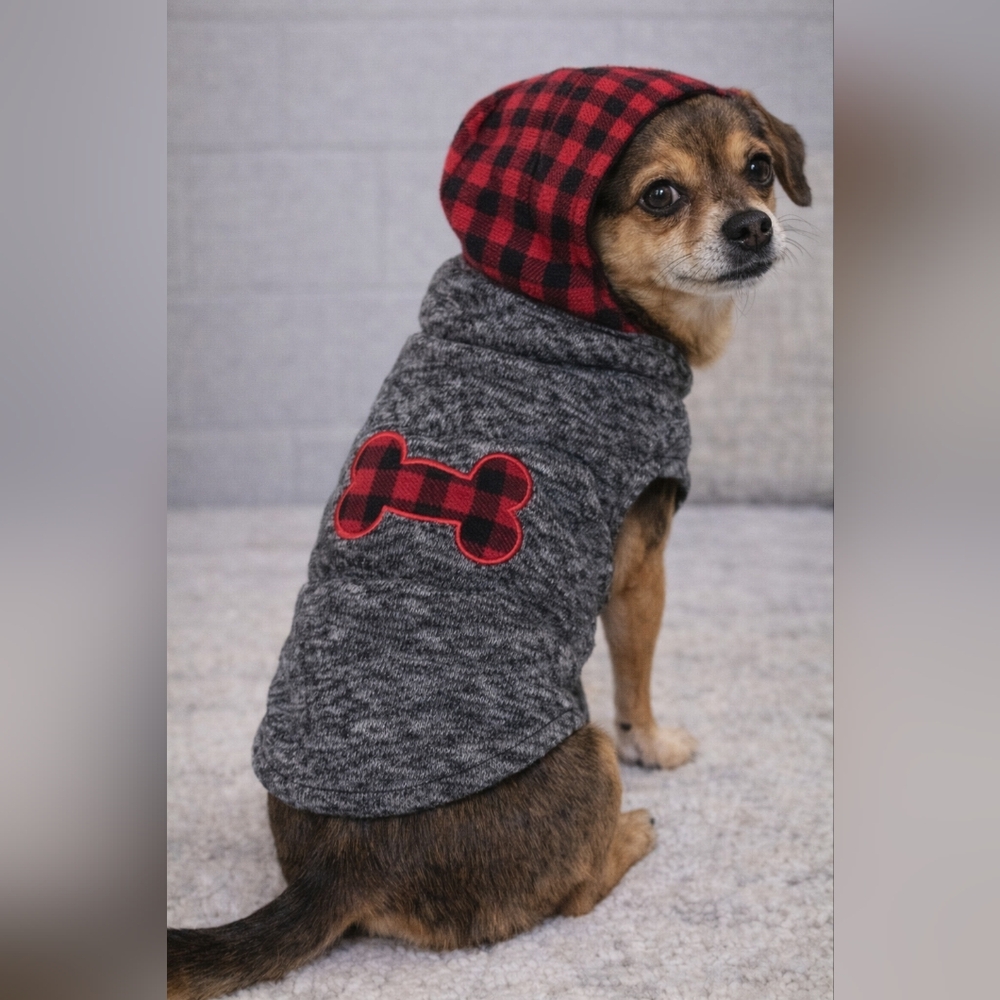 Plaid Red and Gray Dog Sweater